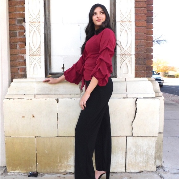 Burgundy Long Sleeve Wrap Top size Medium - Picture 3 of 5